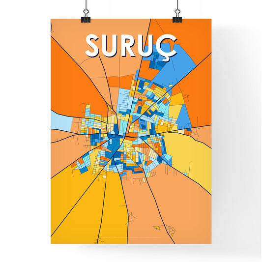 SURUÇ TURKEY Vibrant Colorful Art Map Poster Blue Orange