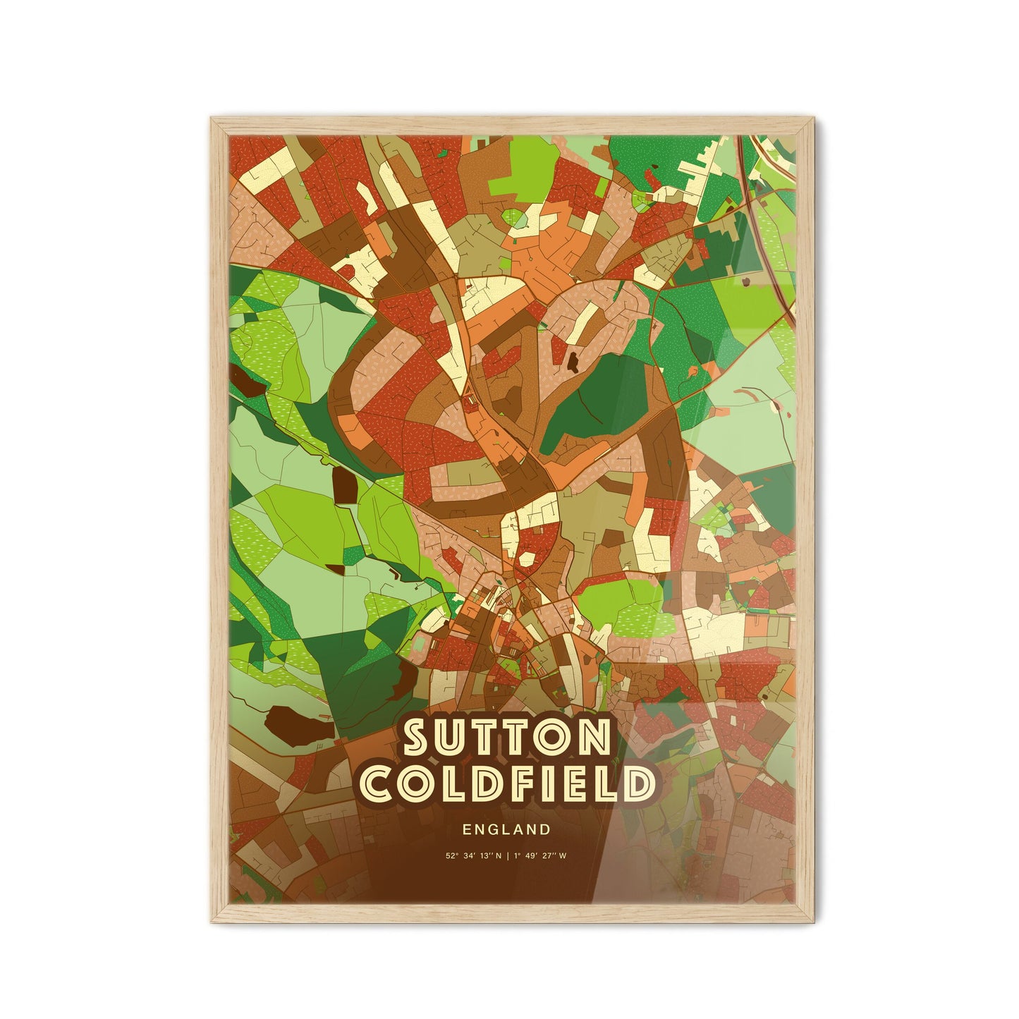 Colorful Sutton Coldfield England Fine Art Map Farmhouse