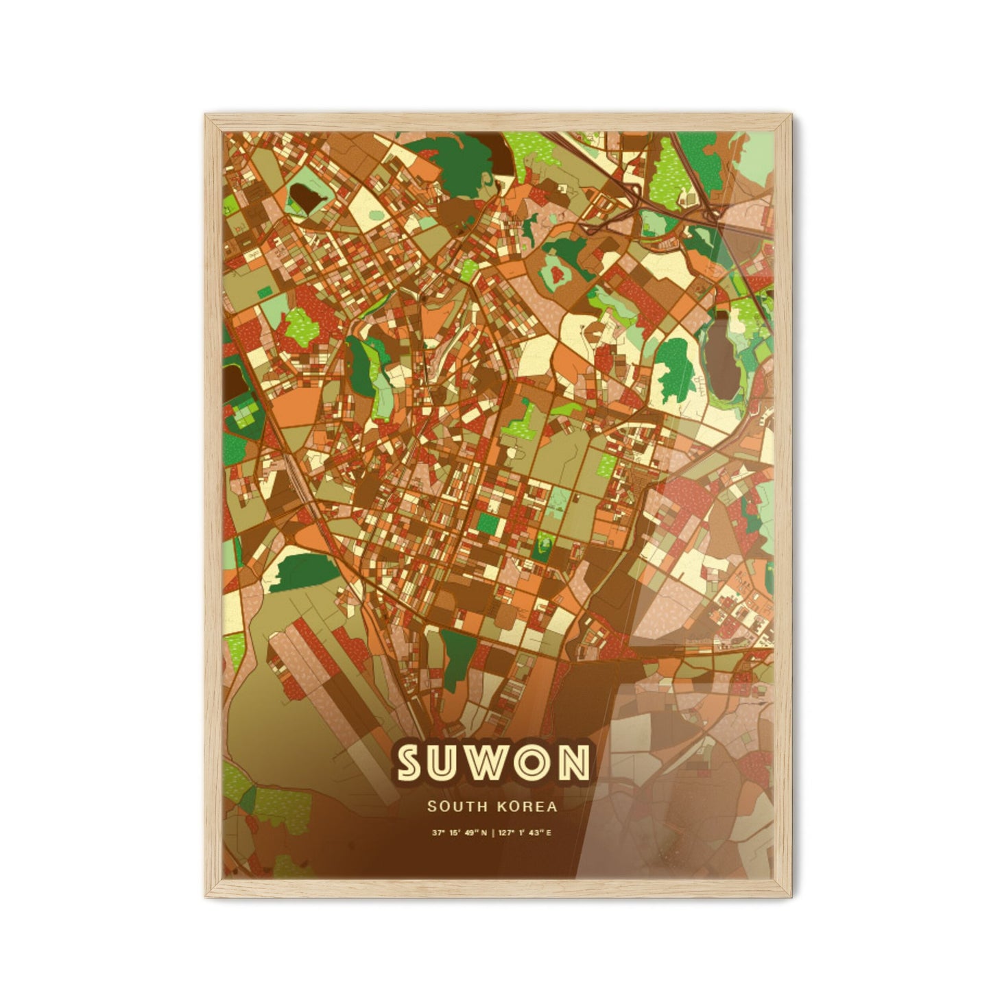Colorful Suwon South Korea Fine Art Map Farmhouse
