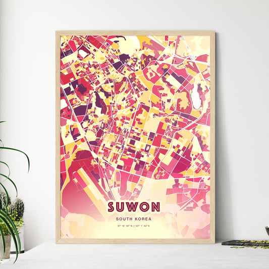 Colorful Suwon South Korea Fine Art Map Hot Red