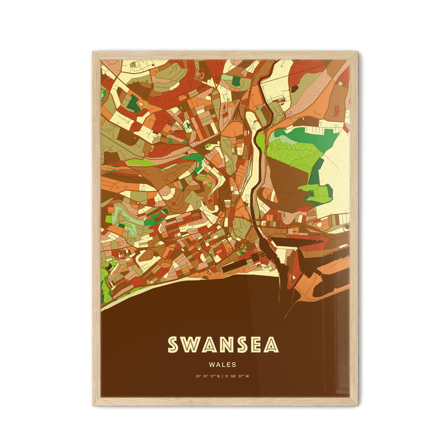Colorful Swansea Wales Fine Art Map Farmhouse