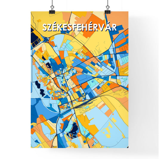 SZÉKESFEHÉRVÁR HUNGARY Vibrant Colorful Art Map Poster Blue Orange