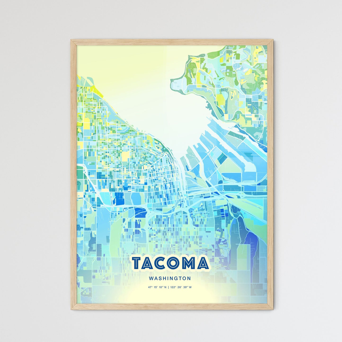 Colorful Tacoma Washington Fine Art Map Cool Blue