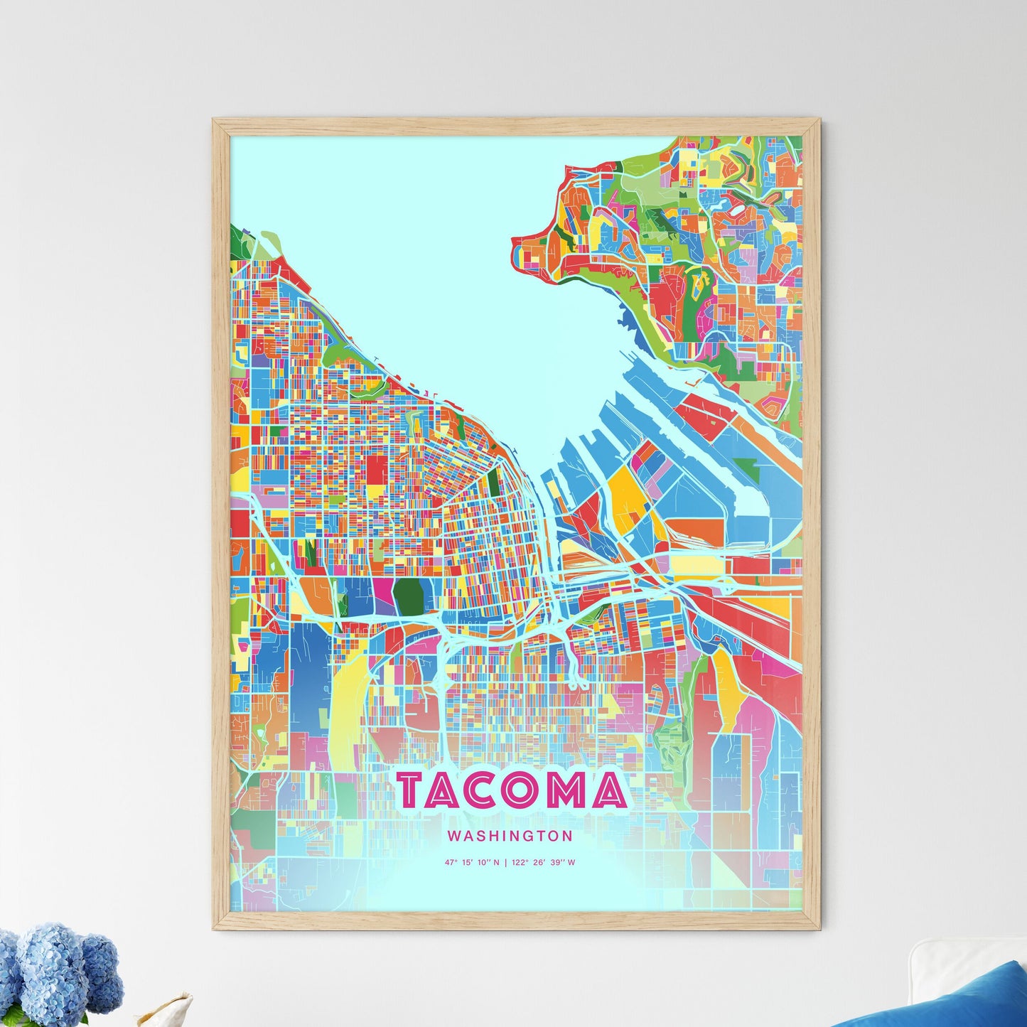 Colorful Tacoma Washington Fine Art Map Crazy Colors