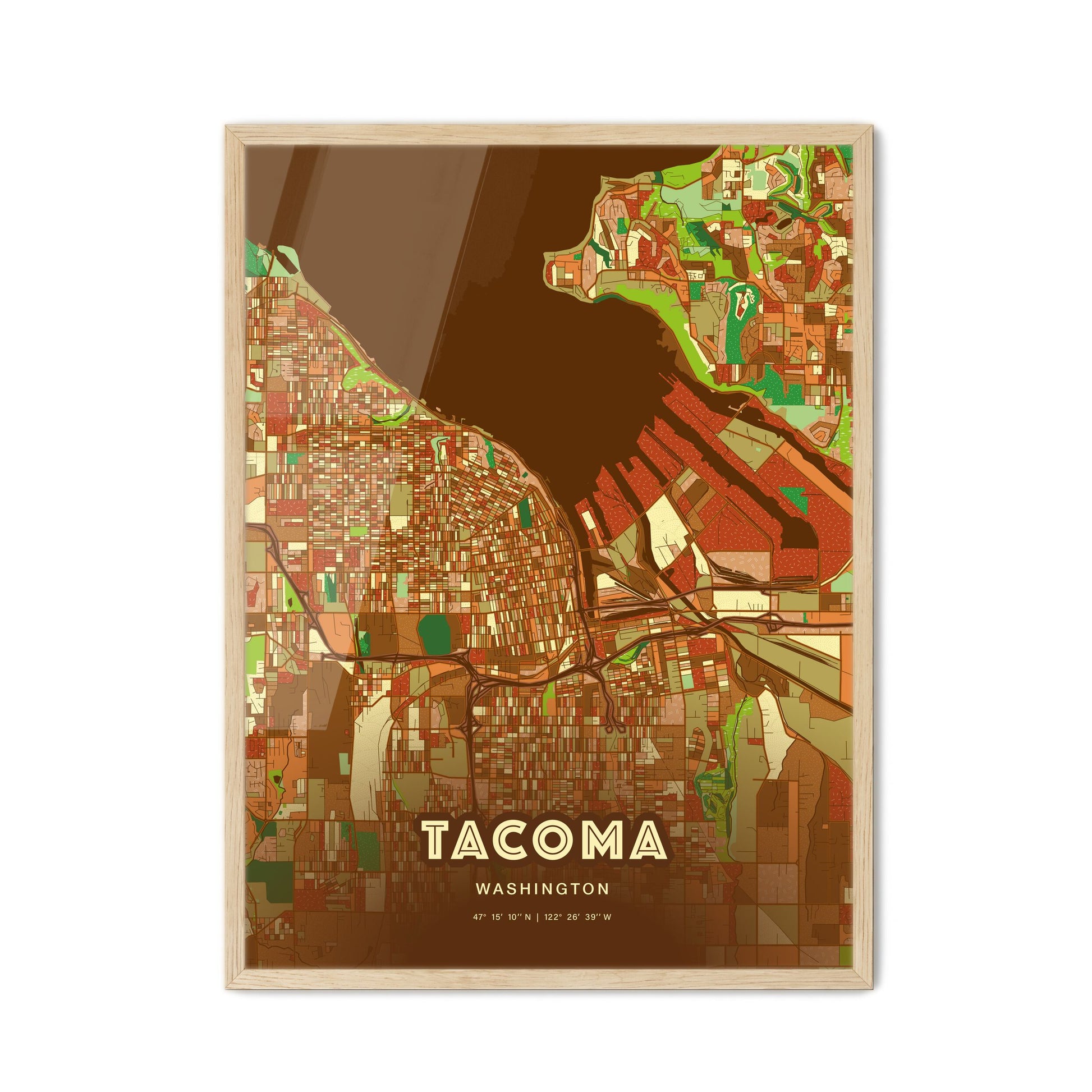 Colorful Tacoma Washington Fine Art Map Farmhouse