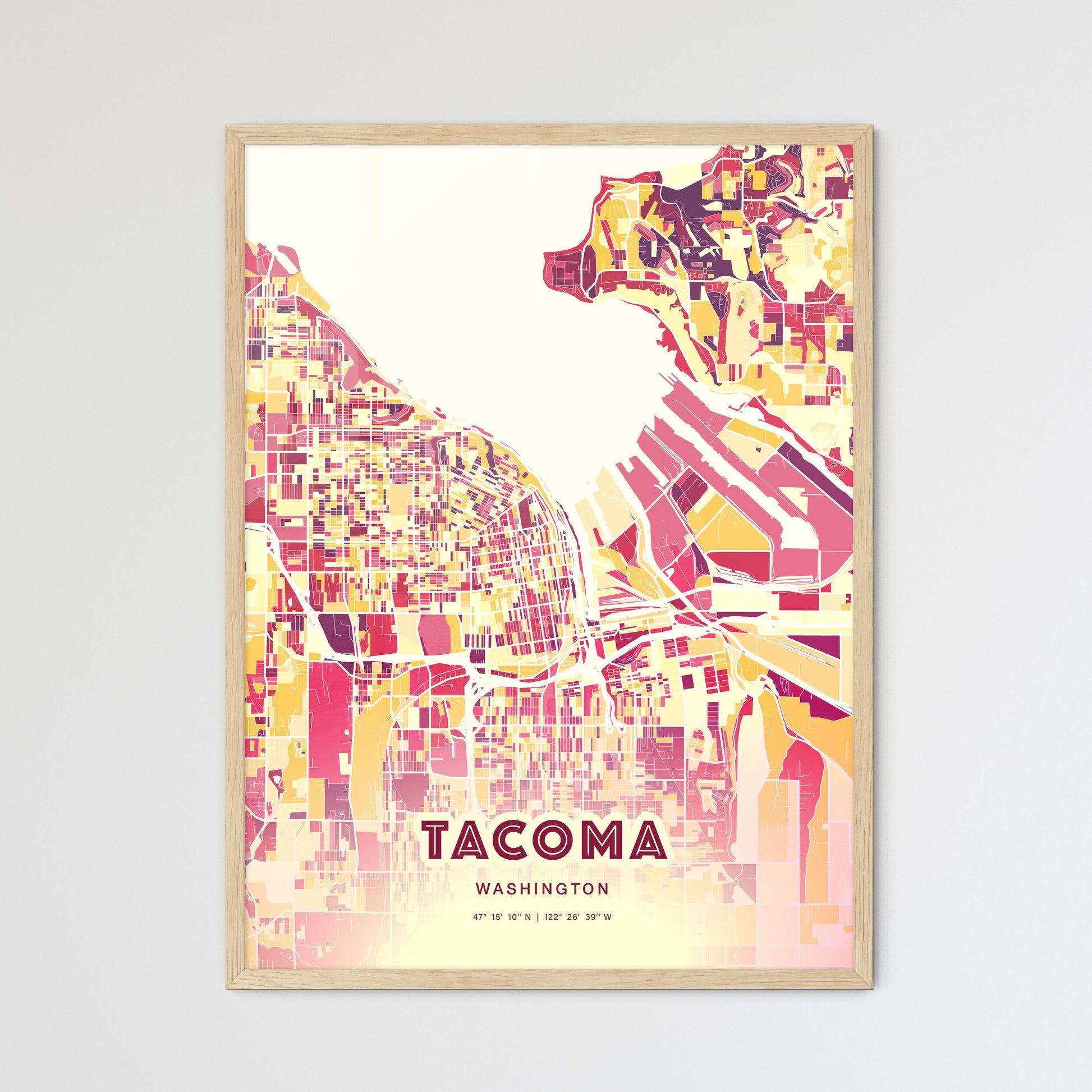 Colorful Tacoma Washington Fine Art Map Hot Red
