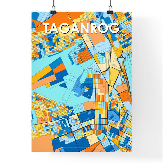TAGANROG RUSSIA Vibrant Colorful Art Map Poster Blue Orange