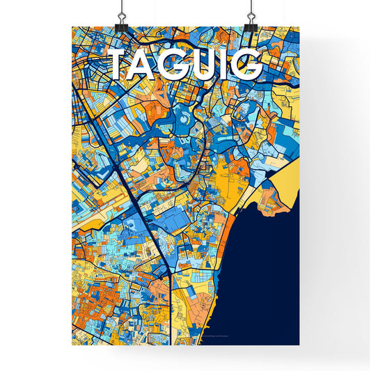 TAGUIG PHILIPPINES Vibrant Colorful Art Map Poster Blue Orange