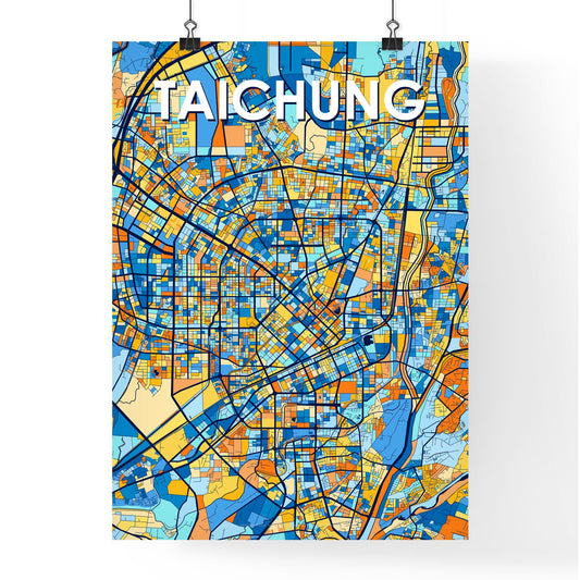 TAICHUNG TAIWAN Vibrant Colorful Art Map Poster Blue Orange
