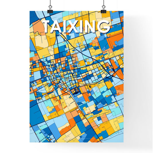 TAIXING CHINA Vibrant Colorful Art Map Poster Blue Orange