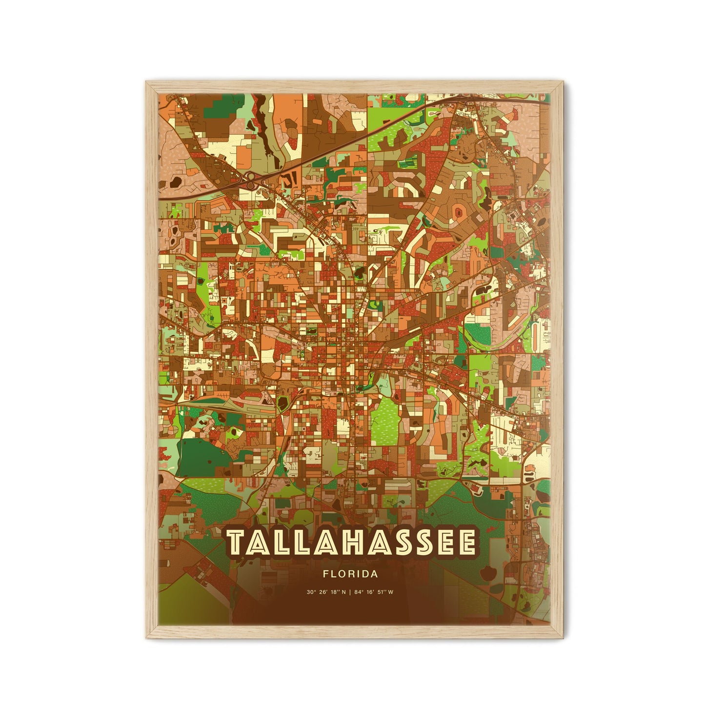 Colorful Tallahassee Florida Fine Art Map Farmhouse
