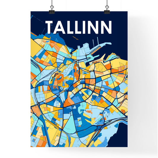 TALLINN ESTONIA Vibrant Colorful Art Map Poster Blue Orange