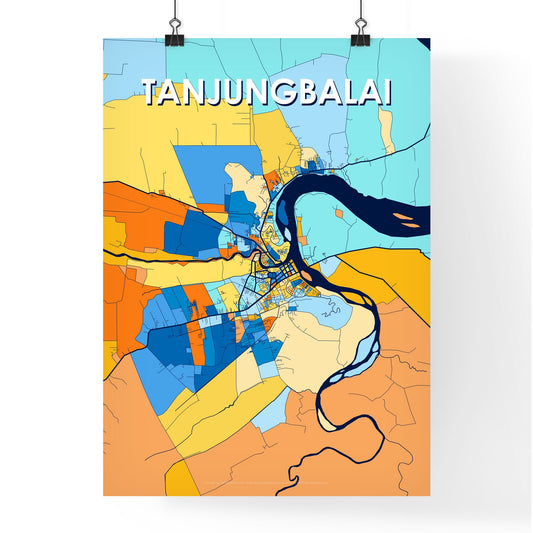 TANJUNGBALAI INDONESIA Vibrant Colorful Art Map Poster Blue Orange