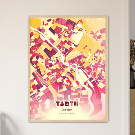Colorful Tartu Estonia Fine Art Map Hot Red