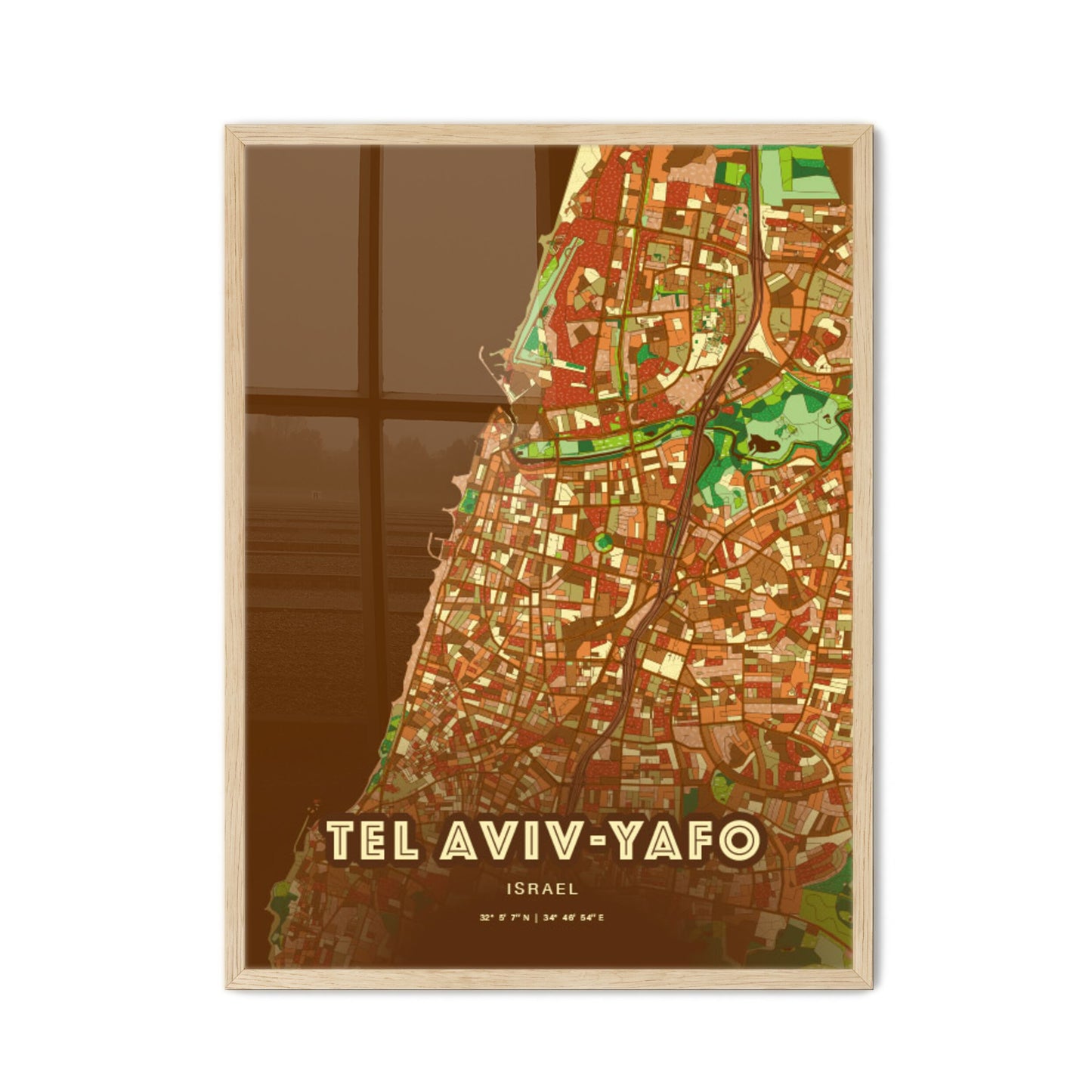 Colorful Tel Aviv-Yafo Israel Fine Art Map Farmhouse