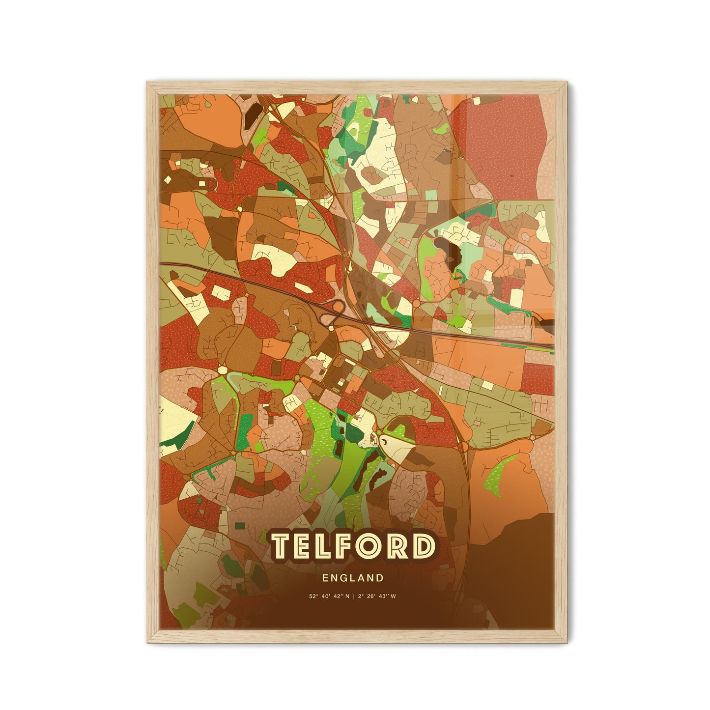 Colorful Telford England Fine Art Map Farmhouse