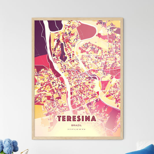 Colorful Teresina Brazil Fine Art Map Hot Red