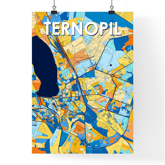 TERNOPIL UKRAINE Vibrant Colorful Art Map Poster Blue Orange