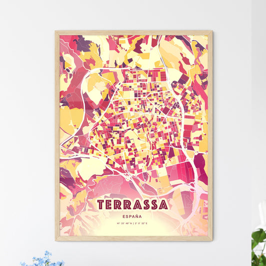Colorful Terrassa Spain Fine Art Map Hot Red