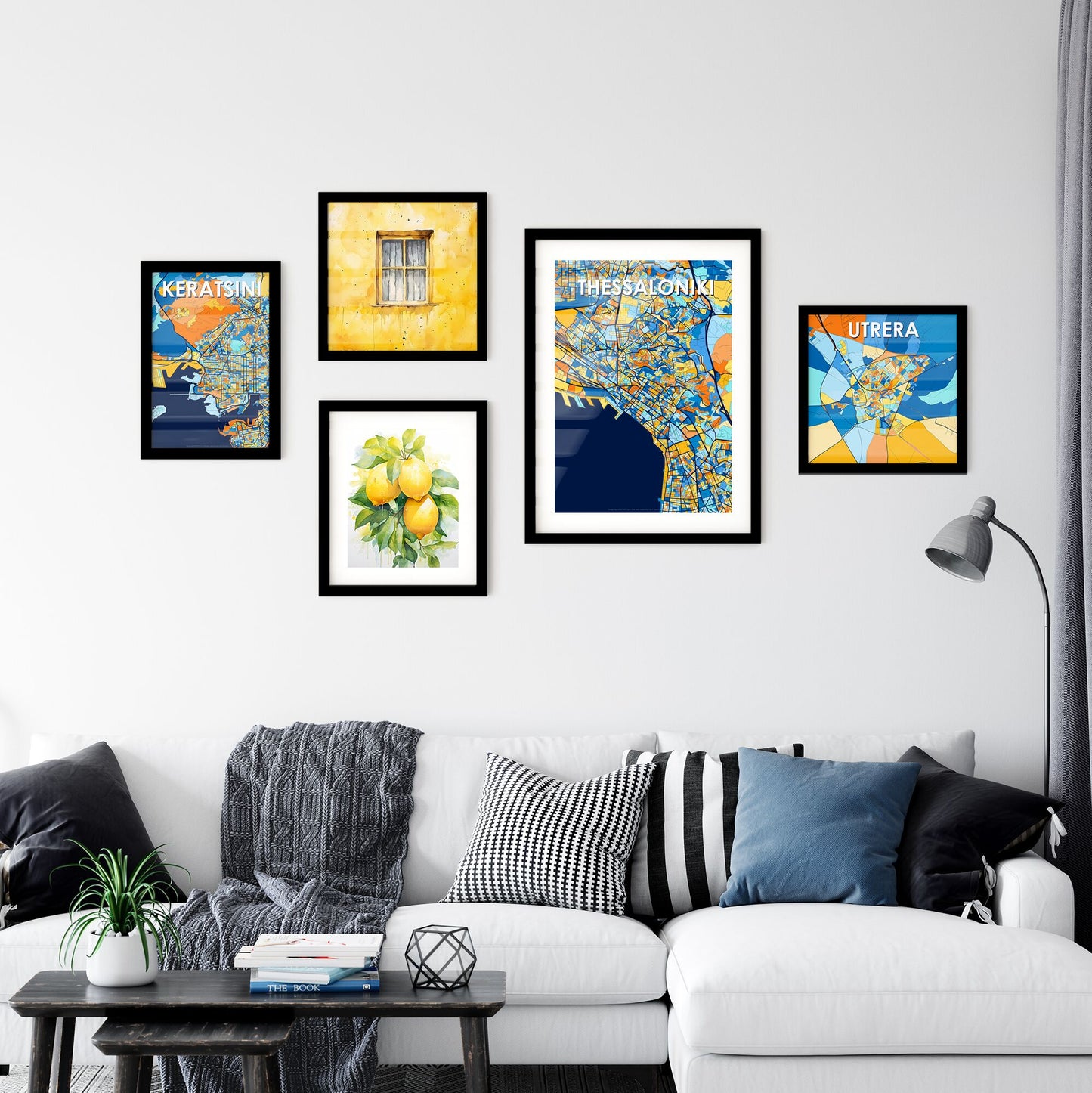 THESSALONIKI GREECE Vibrant Colorful Art Map Poster Blue Orange