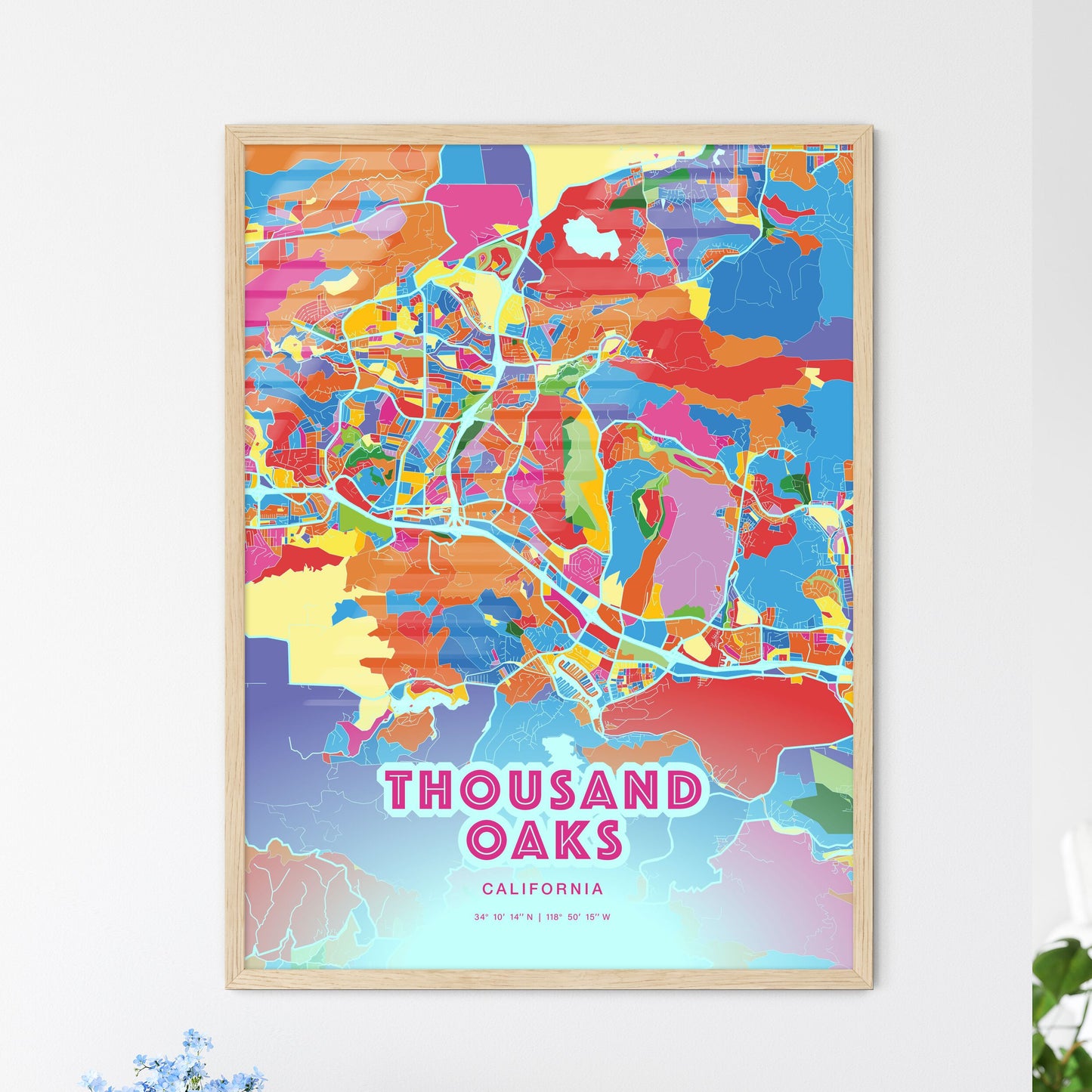 Colorful Thousand Oaks California Fine Art Map Crazy Colors