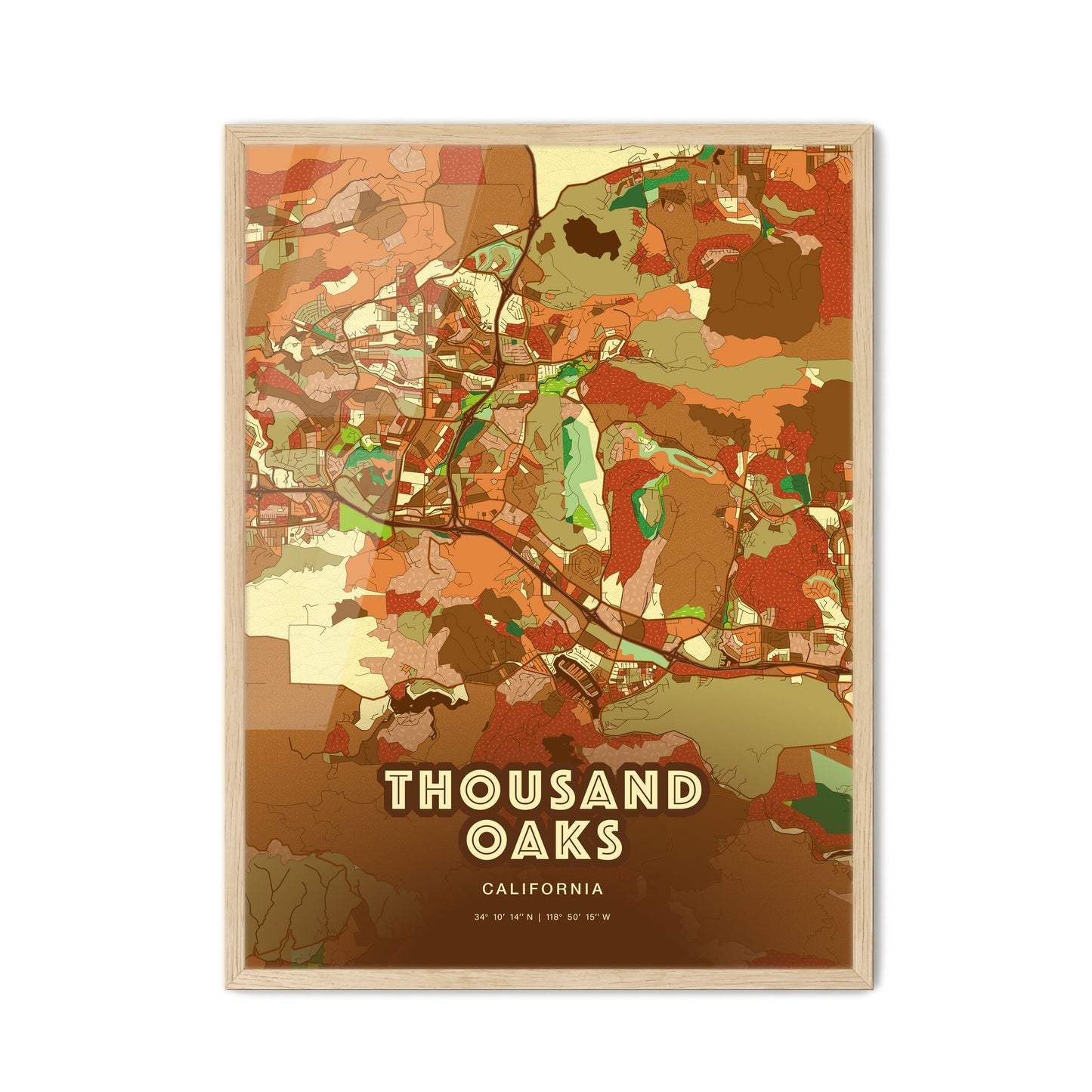 Colorful Thousand Oaks California Fine Art Map Farmhouse