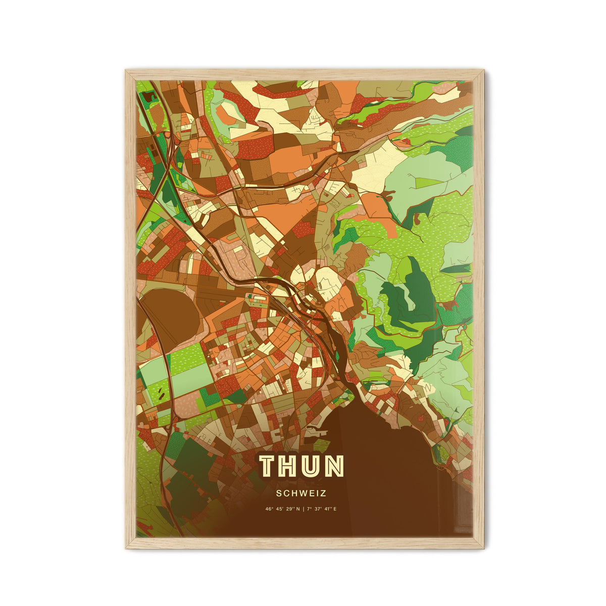 Colorful Thun Switzerland Fine Art Map Farmhouse