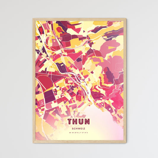 Colorful Thun Switzerland Fine Art Map Hot Red