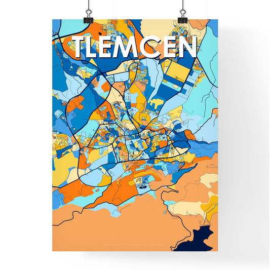 TLEMCEN ALGERIA Vibrant Colorful Art Map Poster Blue Orange
