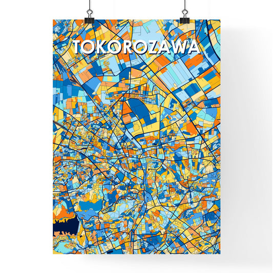 TOKOROZAWA JAPAN Vibrant Colorful Art Map Poster Blue Orange