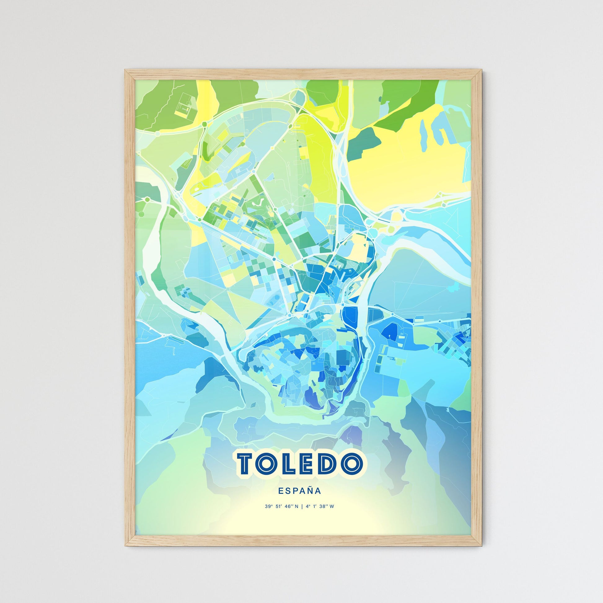 Colorful Toledo Spain Fine Art Map Cool Blue
