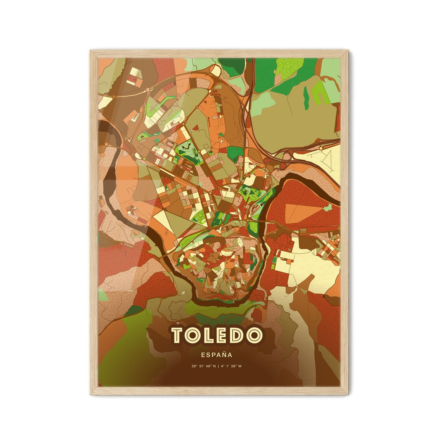 Colorful Toledo Spain Fine Art Map Farmhouse