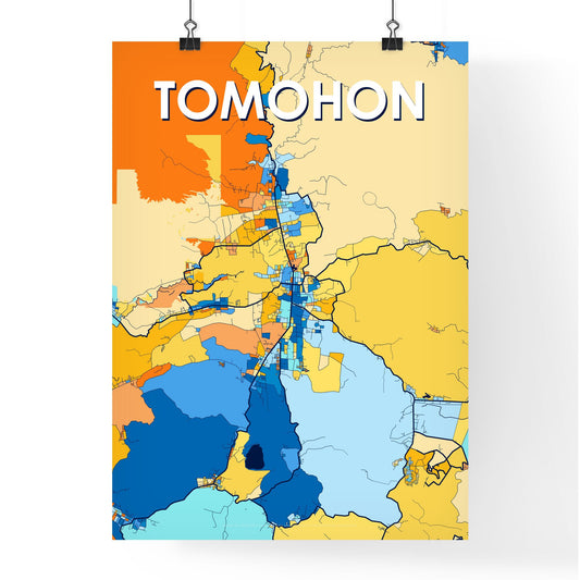 TOMOHON INDONESIA Vibrant Colorful Art Map Poster Blue Orange
