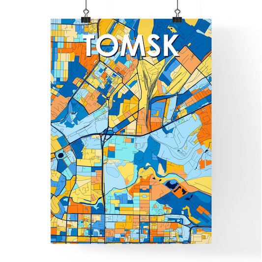 TOMSK RUSSIA Vibrant Colorful Art Map Poster Blue Orange