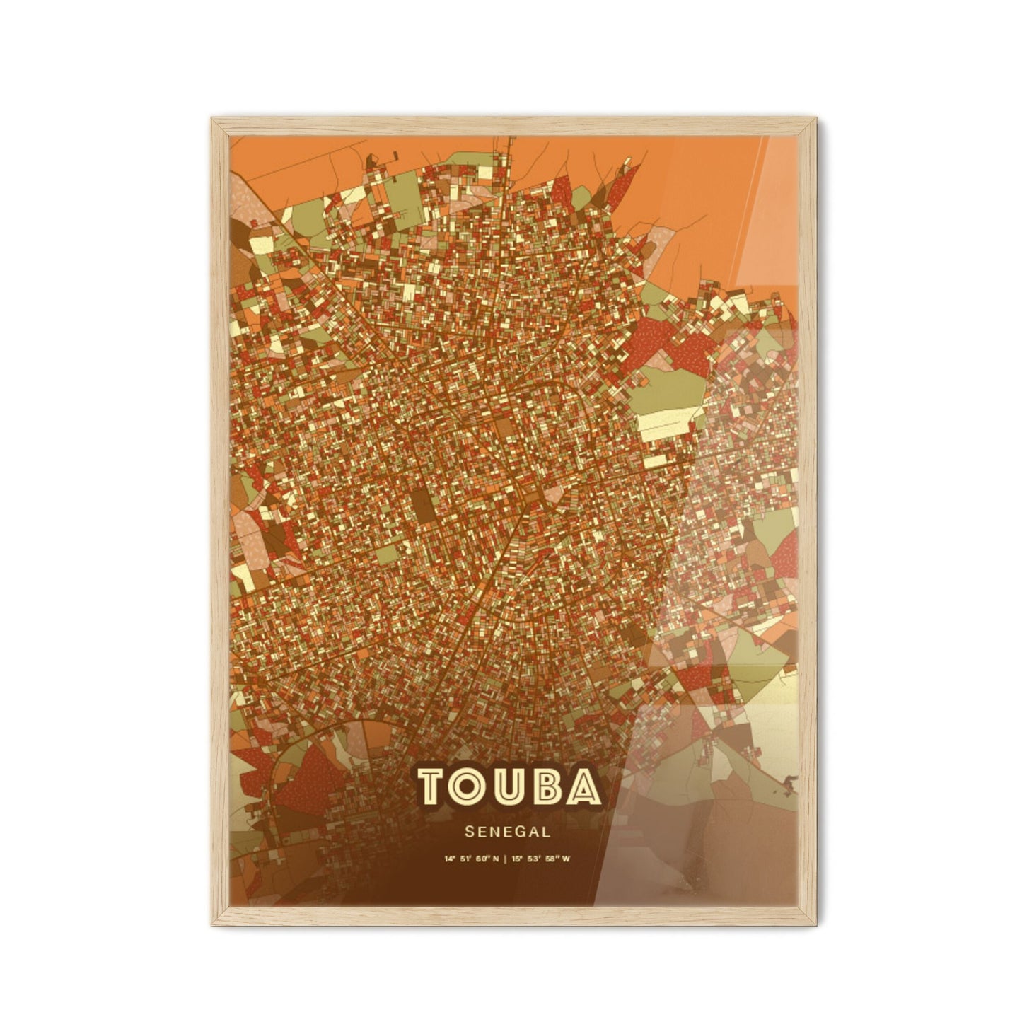 Colorful Touba Senegal Fine Art Map Farmhouse