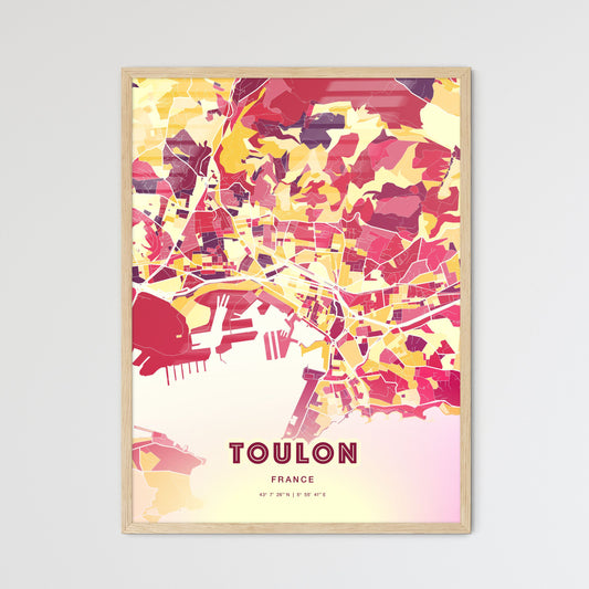 Colorful Toulon France Fine Art Map Hot Red