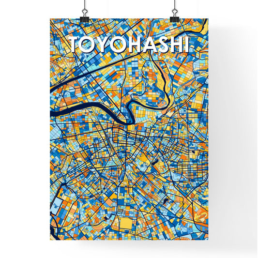 TOYOHASHI JAPAN Vibrant Colorful Art Map Poster Blue Orange