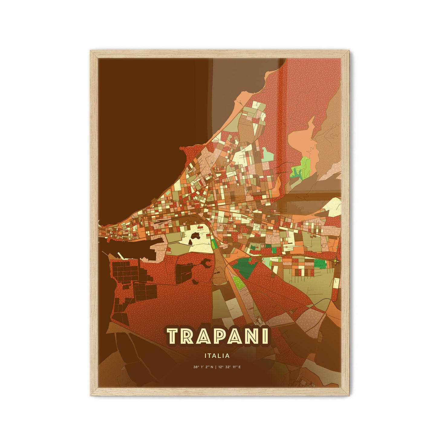 Colorful Trapani Italy Fine Art Map Farmhouse
