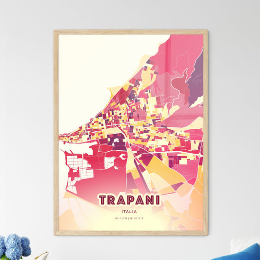 Colorful Trapani Italy Fine Art Map Hot Red