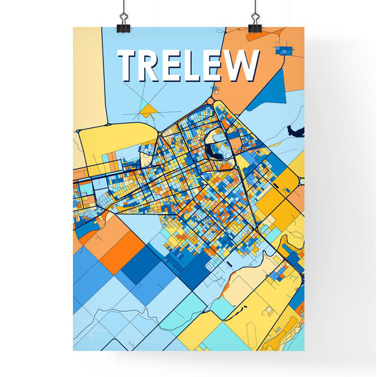 TRELEW ARGENTINA Vibrant Colorful Art Map Poster Blue Orange