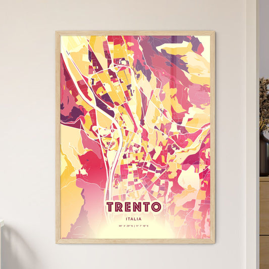 Colorful Trento Italy Fine Art Map Hot Red