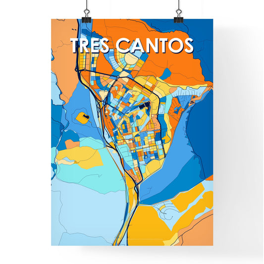 TRES CANTOS SPAIN Vibrant Colorful Art Map Poster Blue Orange