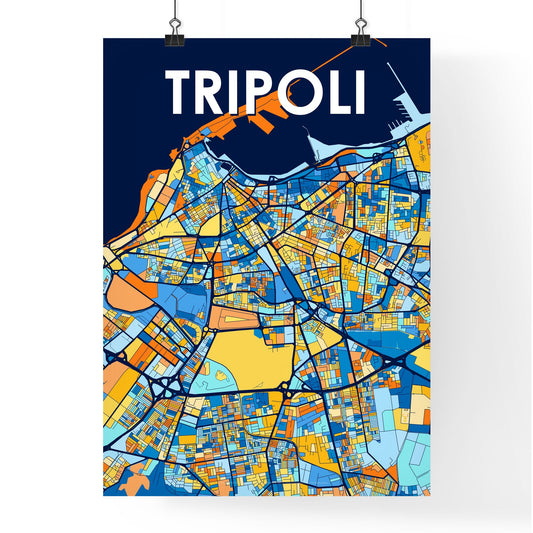 TRIPOLI LIBYA Vibrant Colorful Art Map Poster Blue Orange