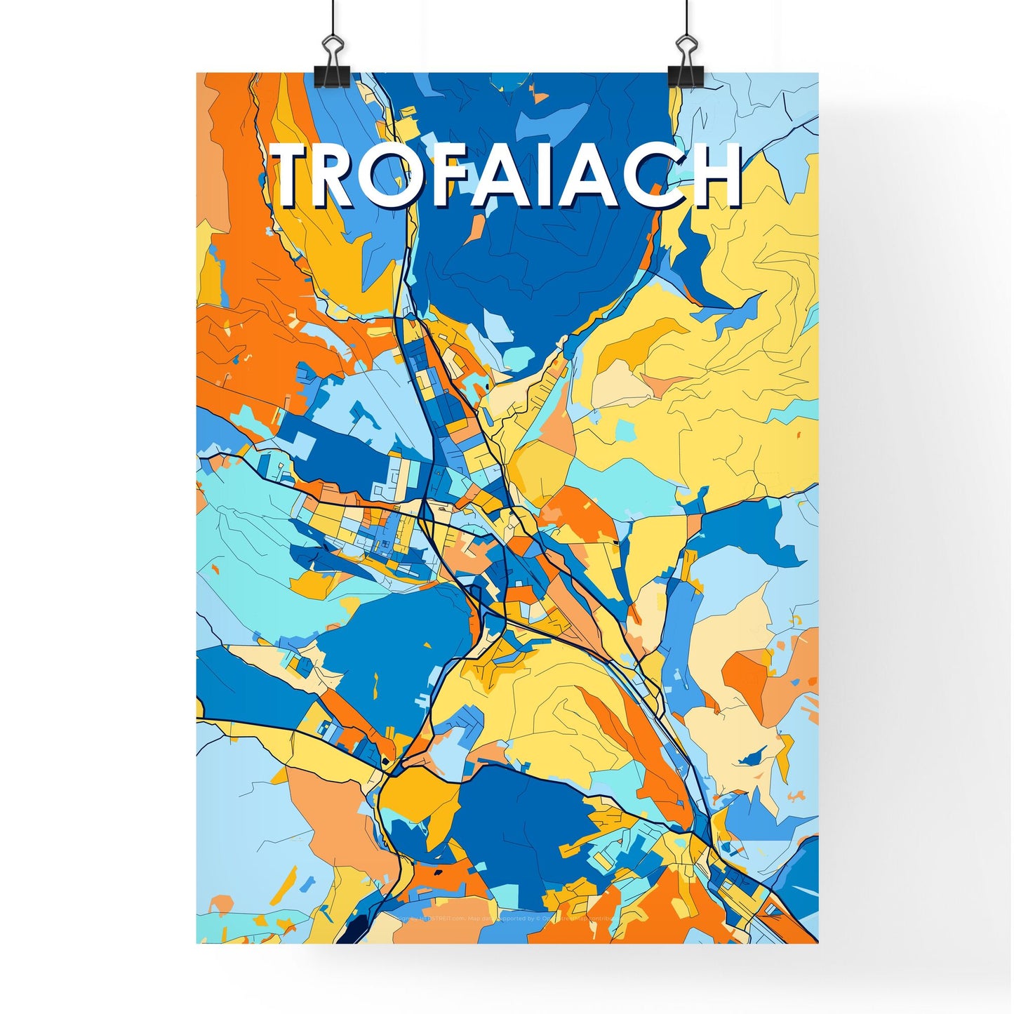 TROFAIACH AUSTRIA Vibrant Colorful Art Map Poster Blue Orange
