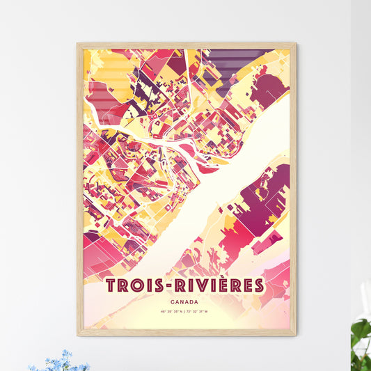 Colorful Trois-Rivières Canada Fine Art Map Hot Red