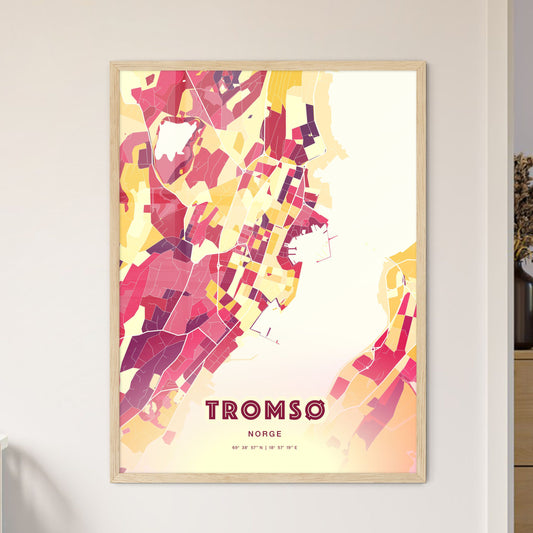Colorful Tromsø Norway Fine Art Map Hot Red