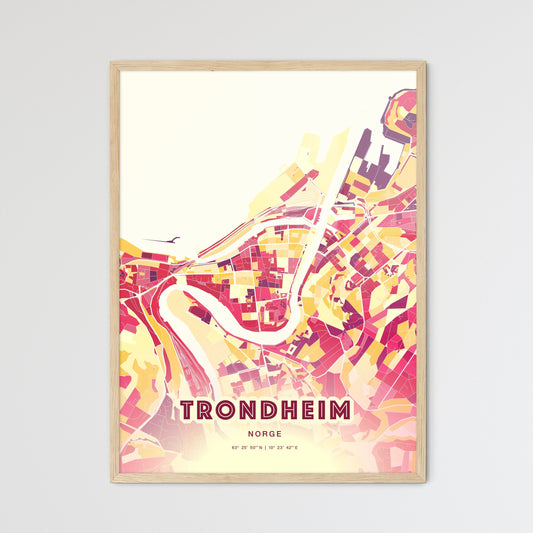 Colorful Trondheim Norway Fine Art Map Hot Red