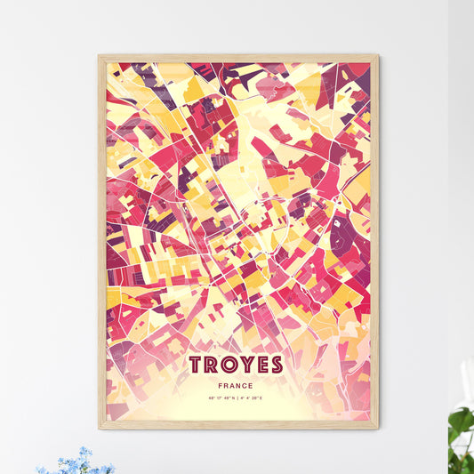 Colorful Troyes France Fine Art Map Hot Red