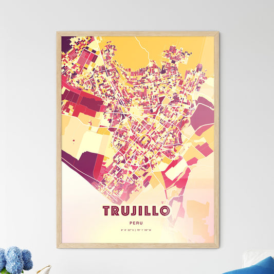 Colorful Trujillo Peru Fine Art Map Hot Red