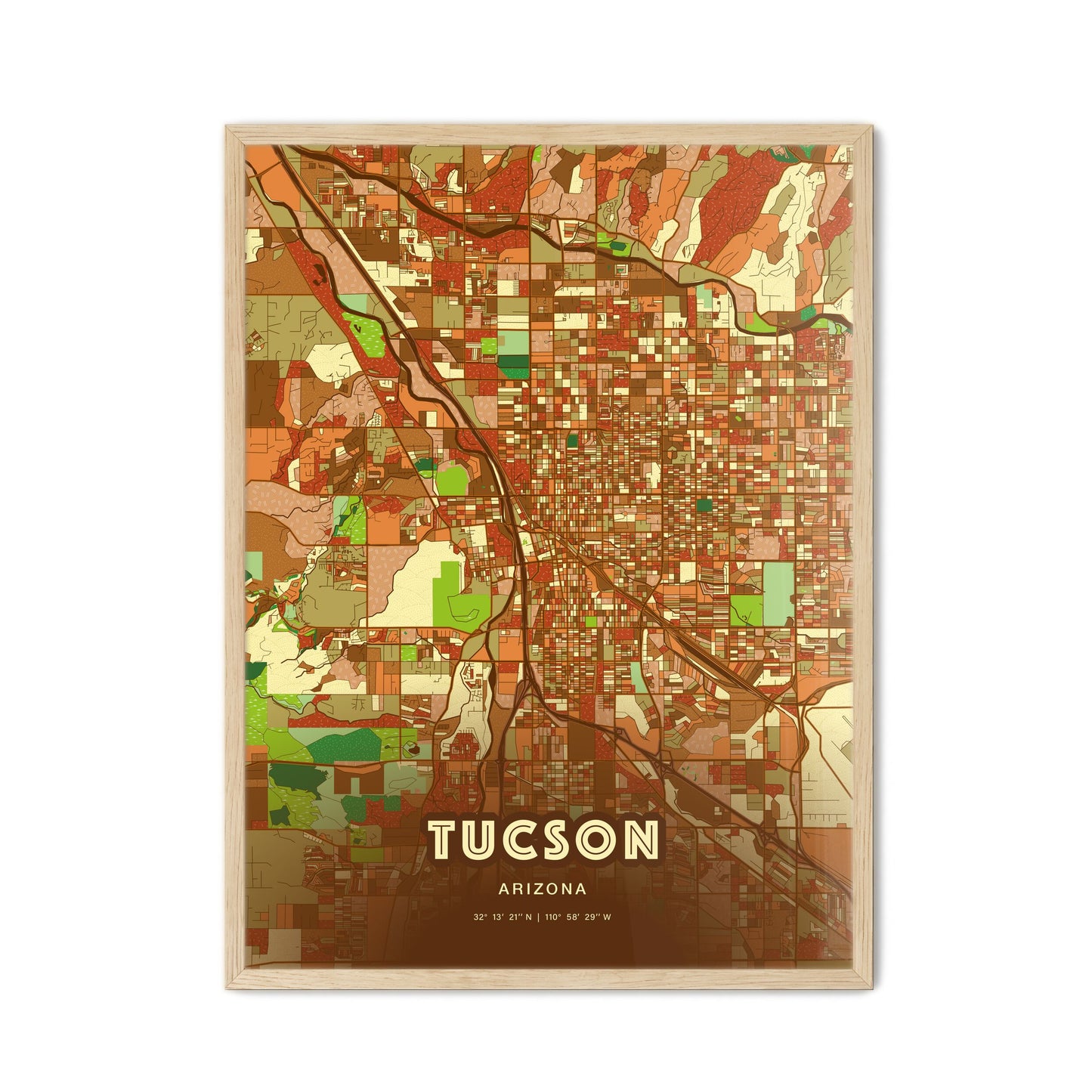 Colorful Tucson Arizona Fine Art Map Farmhouse